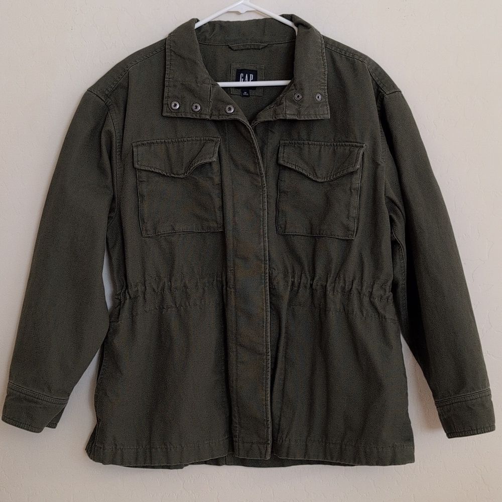 GAP Utility Jacket Olive Green Snap Button Closure Long Sleeve - Size M